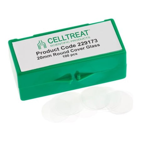 Celltreat Scientific Products CELLTREAT 20mm Round Cover Glass, Fits 12 Well Plate, Sterile, 100/PK 229173